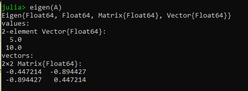 Resultado eigenvalores en julia